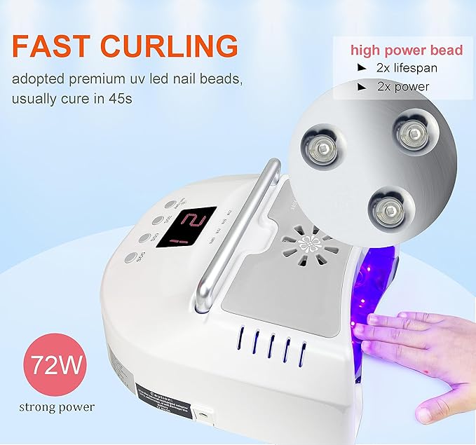 Cordless LED UV Nail Lamp,Professional Uv Llight for Gel Nails Nail Dryer for Acrylic Gel,Curling Lamp for Beauty Salon (White)