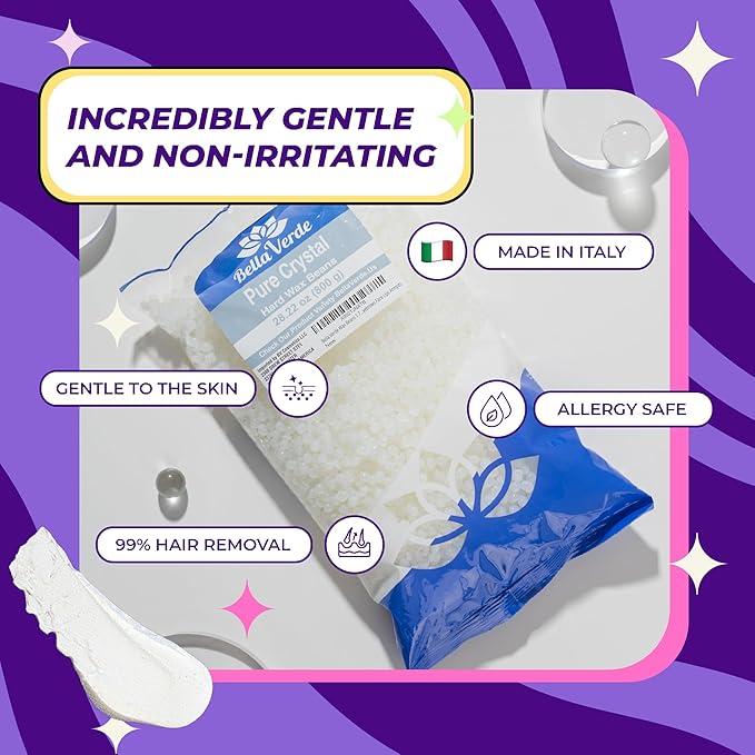 Bella Verde Hard Wax Beads for Hair Removal 1.76 Pounds - Waxing Beads - Scentless Bikini Brazilian Wax Beads - Facial Body Wax Beads - for Sensitive Skin