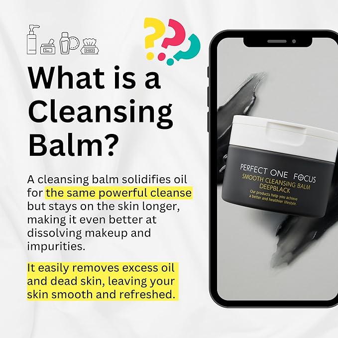 Smooth Cleansing Balm Deep Black – Pore Cleansing & Makeup Removal – Suitable for Sensitive Skin, Eyelash Extensions Safe, 2.64oz (1, Black)