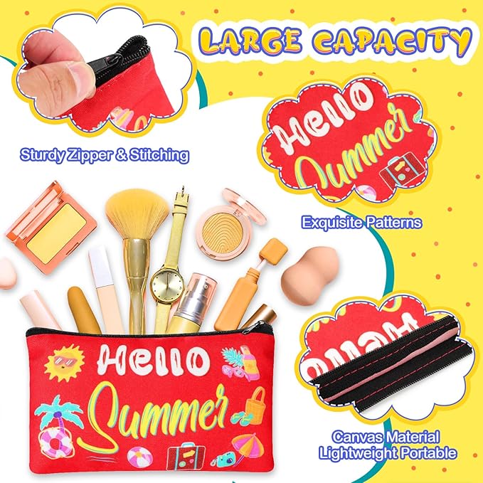 24 Pieces Makeup Bags Bulk Canvas Cosmetic Bags Purse Organizer Zipper Cosmetic Pouch Portable Travel Toiletry Pouch for Women Men Gifts, 7 x 4 Inch (Beach)