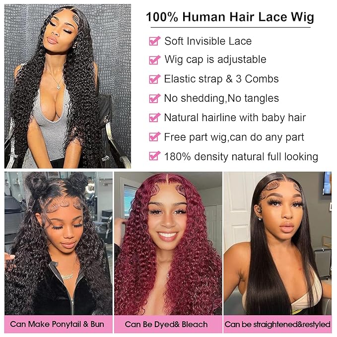 13x6 lace Front Wigs Human Hair 180% Density Water Wave Lace Front Wigs Human Hair Pre Plucked with Baby Hair HD Transparent Lace Frontal Wigs Wet and Wavy Wigs Human Hair 24 inch