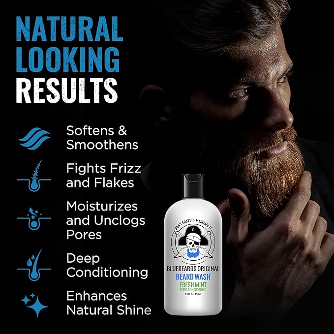 Fresh Mint Beard Care for Men, 8.5 oz. - Natural Peppermint Oil Formula for Deep Cleansing, Softening, and Conditioning Beard and Skin - Made in USA