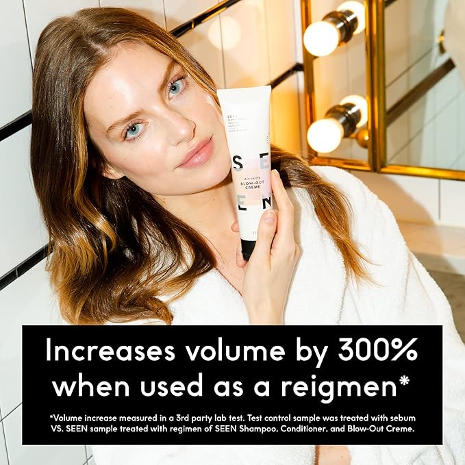 SEEN Travel Trio, Fragrance Free - Non-Comedogenic & Sulfate-Free Blow-Out Hair Cream, Shampoo & Conditioner Set- Reduces Frizz- Heat Protectant- Safe for Sensitive & Eczema Prone Skin