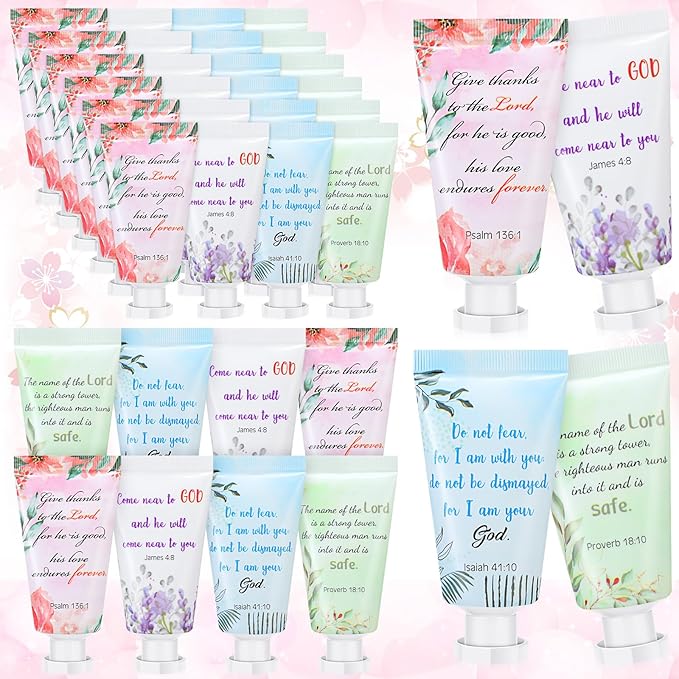 Landhoow 36 Pack Christian Hand Cream Bulk for Women Bible Travel Hand Lotion Set Graduation Religious Bible Verse Gift Set for Church Mother's Day Nurse Teacher Wedding Homeless
