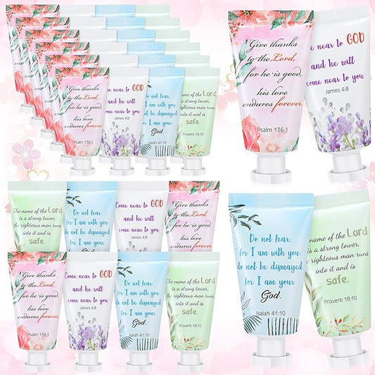 Landhoow 36 Pack Christian Hand Cream Bulk for Women Bible Travel Hand Lotion Set Graduation Religious Bible Verse Gift Set for Church Mother's Day Nurse Teacher Wedding Homeless