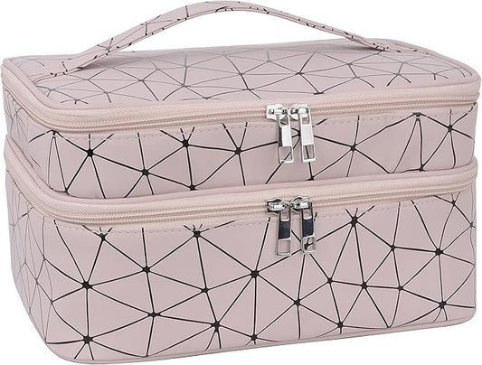 MKPCW makeup bag Double-layer cosmetic bag with brush bag and divider