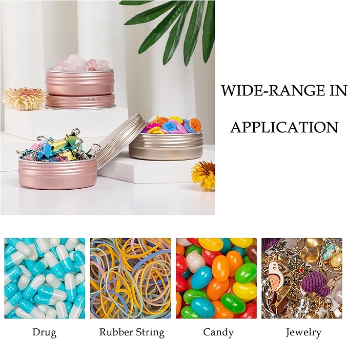 24 Pack 4oz/120ml Screw Top Aluminum Tin Jars with Screw Lids and Blank Labels - Refillable 120ml Metal Containers for Lip Balms, Candles, Salves, Spices, Crafts(Rose Gold)