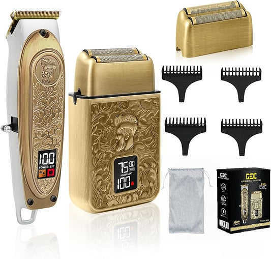 GEC Professional Men's Electric Razor & Barber Kit - Cordless Foil Shaver, Titanium T-Blades, 3-in-1 Multifunctional Trimmer for Beard, Hair, & Body Grooming – Travel-Friendly with Built-in Battery