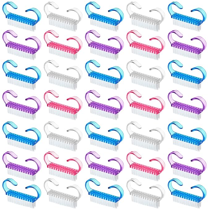 200 Pcs Handle Grip Nail Brush Fingernail Scrub Cleaning Cleaner Nail Brushes Scrubber Bulk for Men Women Hands Feet Toes and Nails Pedicure, 4 Colors