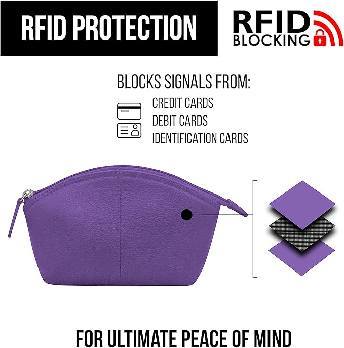 ili New York Genuine Leather Cosmetic Pouch – RFID Blocking, Leather Makeup Bag for Purse with Top Zip Closure & Interior Zip Pocket, Perfect as a Compact and Stylish Travel Cosmetic Bag