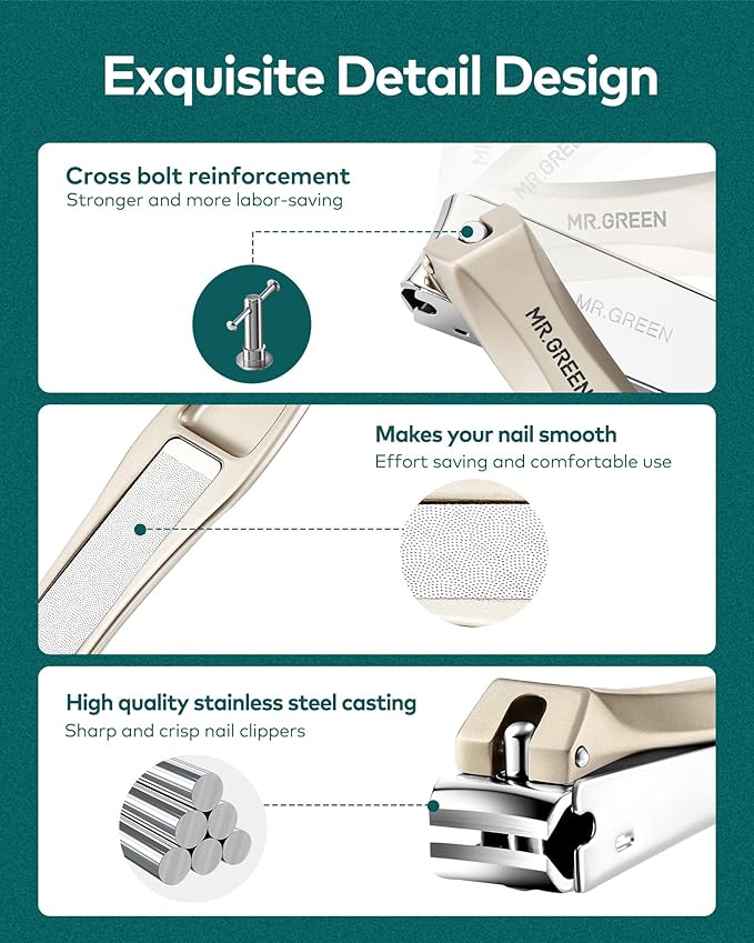 MR.GREEN 3pcs Nail Clippers Set, German Stainless Nail Clippers with Nail File, Anti Splash Excellent Quality Nail Cutters, Professional Finger&Toenail Clippers with Exquisite Case for Men& Women