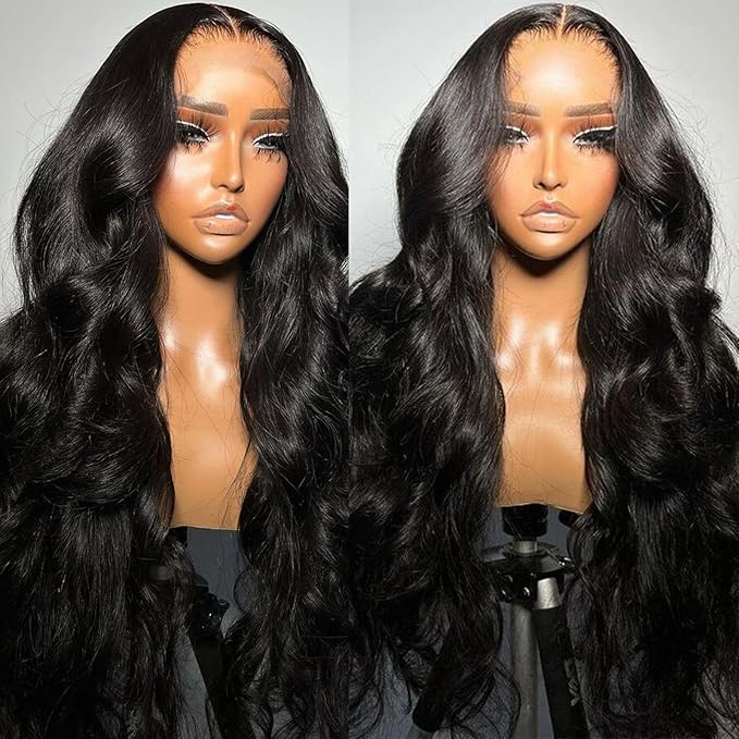 13x6 Lace Front HD Wigs Human Hair 210 Density Body Wave Pre Plucked 28 Inch Black Wig