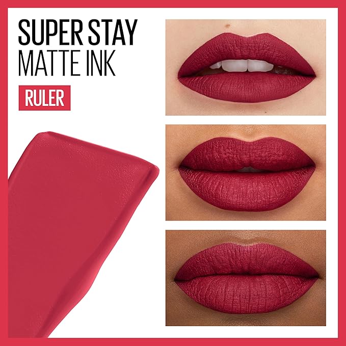 Maybelline Super Stay Matte Ink Liquid Lipstick Makeup, Long Lasting High Impact Color, Up to 16H Wear, Ruler, Deep Cranberry, 1 Count, Packaging May Vary
