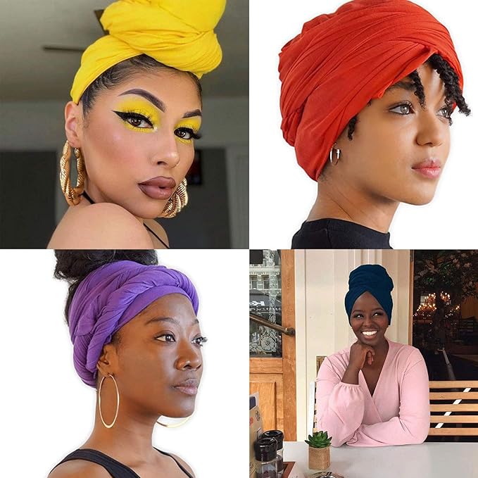 12 Pieces Head Wrap Scarf Stretch Jersey Turban Extra Long Ultra Soft Urban Headwraps for Women Solid Color African Headwear Headband Tie Wholesale Set 03