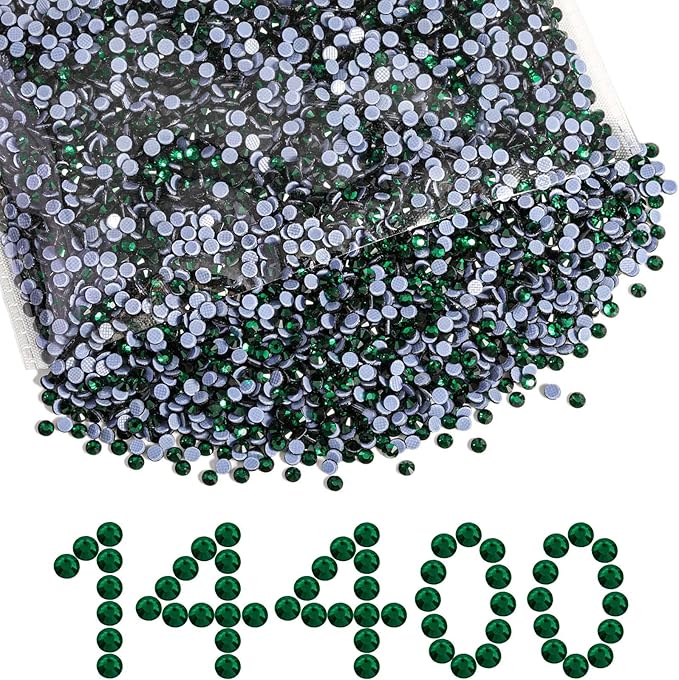 Beadsland Hotfix Rhinestones Bulk, 14400pcs Green Hot Fix Rhinestones for Crafts Clothes DIY Decoration, Emerald, SS16, 3.8-4.0mm