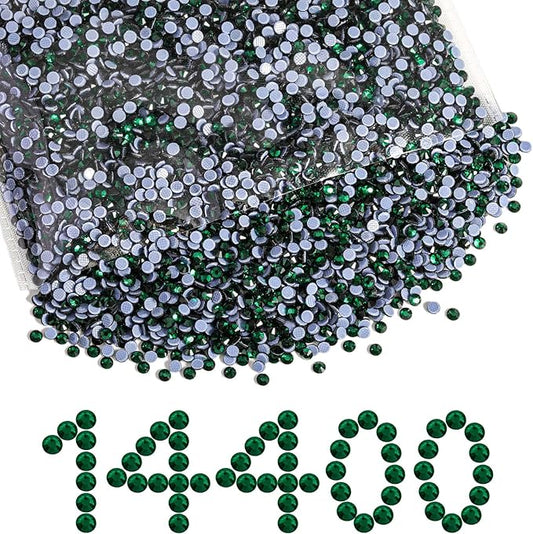 Beadsland Hotfix Rhinestones Bulk, 14400pcs Green Hot Fix Rhinestones for Crafts Clothes DIY Decoration, Emerald, SS16, 3.8-4.0mm
