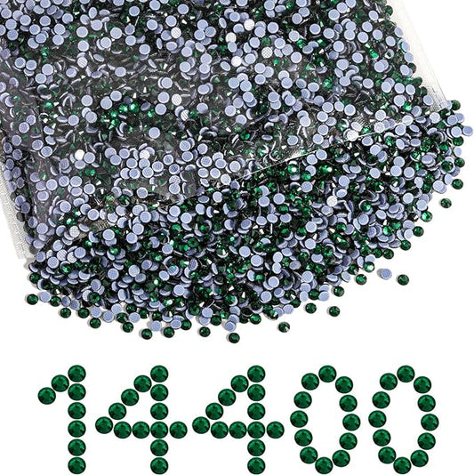 Beadsland Hotfix Rhinestones Bulk, 14400pcs Green Hot Fix Rhinestones for Crafts Clothes DIY Decoration, Emerald, SS10, 2.7-2.9mm