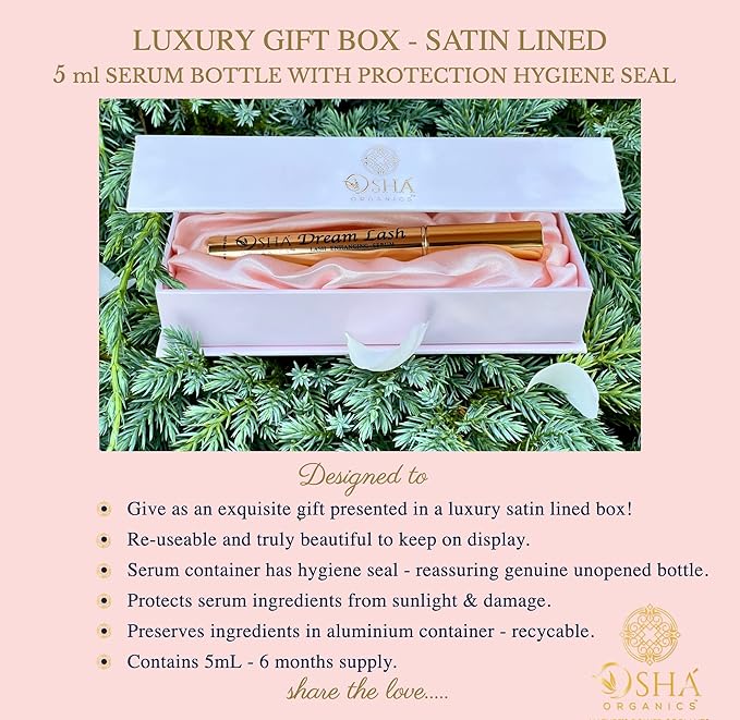 Eyelash Enhancer Growth Serum Plant Based for Luscious, Stronger Fuller Lash Growth - Natural Eyelash Growth Serum, Clean Beauty No-Parabens No-PG - Made USA, Vegan, Luxury Box - Sealed 5ml