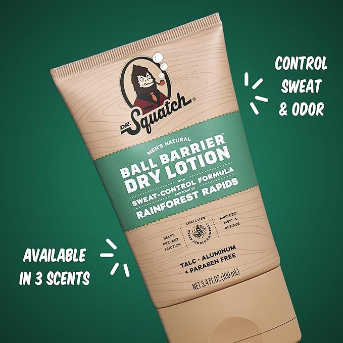 Dr. Squatch Ball Barrier Dry Lotion, No Mess Body Powder Lotion for Men, Made With Natural Ingredients - 2-Pack Unscented