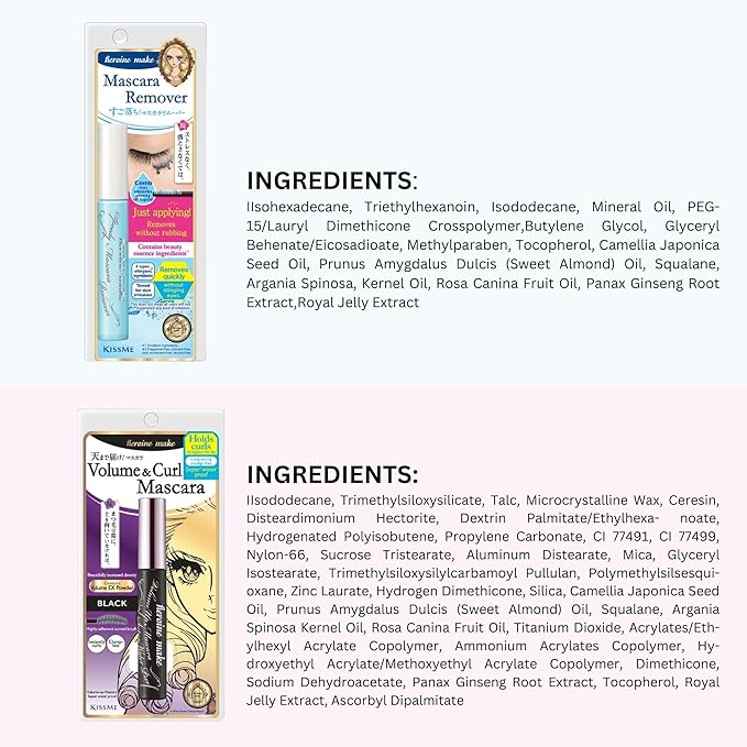 HEROINE MAKE by KISSME Mascara Duo Set | 2 Full-Size -Waterproof Volumizing Mascara Black,Defining Fiber Long-lasting False Eyelash Effect + Gentle Eye Makeup Remover for Waterproof Mascara