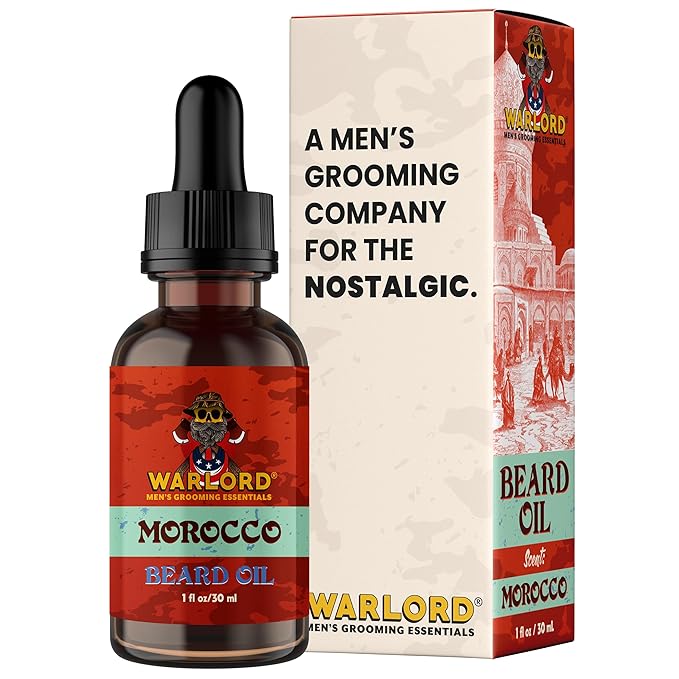 WARLORD Beard Oil & Beard Softener for Men - Beard Moisturizer & Natural Beard Oil to Reduce Itchy Skin, Tame Hair and Manage Frizz - Morocco, 1 Fl Oz