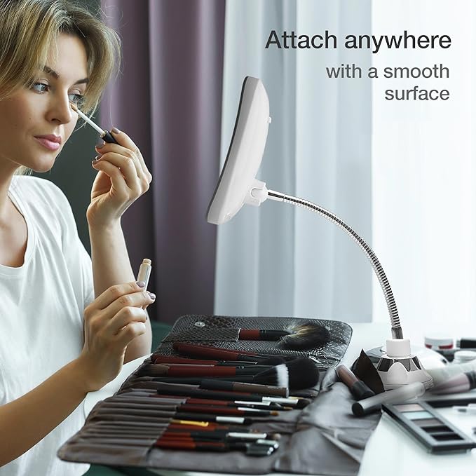 Fancii 10x Flexible Magnifying Mirror with 3 LED Light Settings, Rechargeable - Gooseneck Lighted Makeup Mirror for Bathroom, Locking Suction Mount, Cordless, 360° Rotatable (Mira 2 Plus)