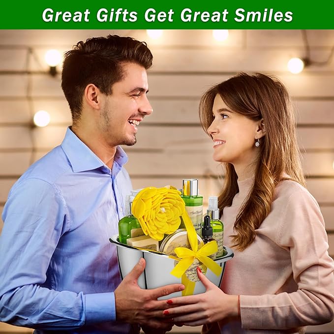 Spa Gift Baskets For Women - Luxury Bath Set With Green Tea & Lemongrass - Spa Kit Includes Body Wash, Bubble Bath, Lotion, Body Butter, Soap, Shower Puff, and Towel