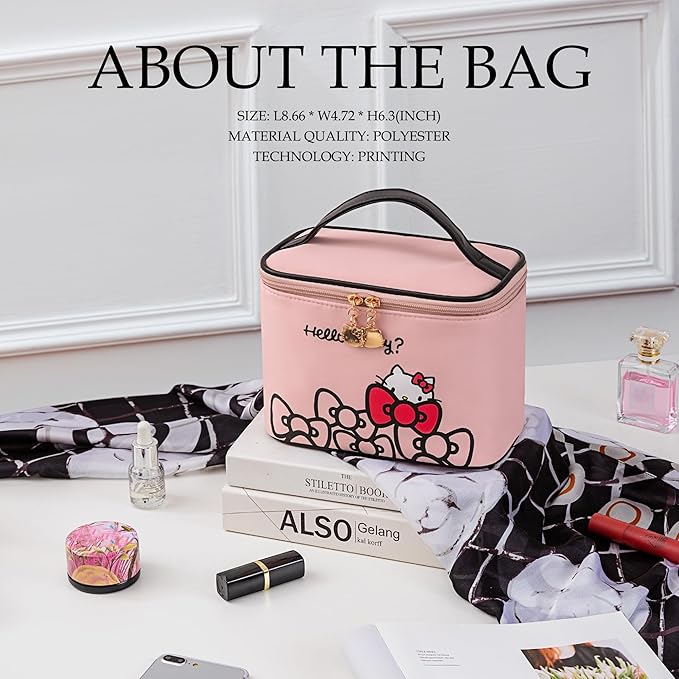 AmBealla Makeup Bag Large Waterproof Cosmetic Bags with Makeup Brush Holder, Cute Printed Makeup Organizer for Women Traveling,Portable Toiletry Bag for Girls