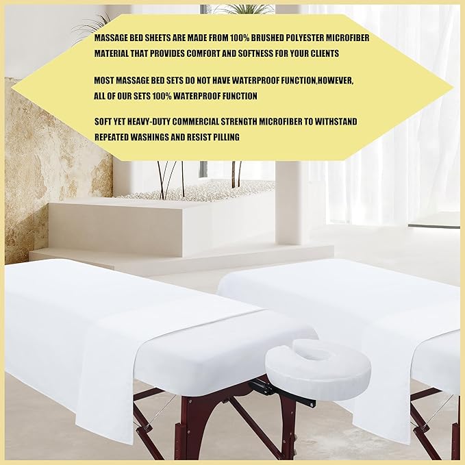 Microfiber Massage Table Sheet Sets 3 Pcs Massage Bed Cover Soft Wrinkle Free Includes Massage Fitted Sheet,Massage Sheets and Face Cradle Cover for SPA Beauty Salon Tattoos (White)