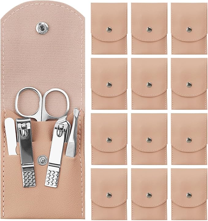 Manicure Set Bulk, Nail Clippers Kit Stainless Steel Fingernail Clippers Set, Sturdy Nail Tip Cutter Trimmers Professional Grooming Toenail Clippers Personal Pedicure Kits Gift Pink (12 Pack 7 in 1)