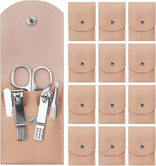 Manicure Set Bulk, Nail Clippers Kit Stainless Steel Fingernail Clippers Set, Sturdy Nail Tip Cutter Trimmers Professional Grooming Toenail Clippers Personal Pedicure Kits Gift Pink (12 Pack 7 in 1)