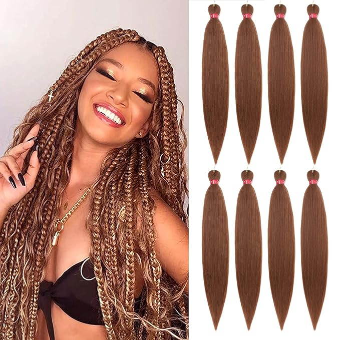 Pre-stretched Braiding Hair, Original Braid Hair Extensions, Hot Water Setting Crochet Hair Braids, Yaki Texture Easy Braiding Hair (32''-8packs, 30)