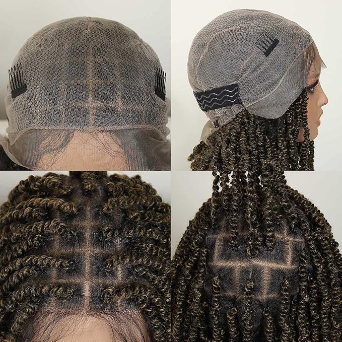 12 Inch Short Spring Twist Wig for Black Women, Ombre Brown Knotless Full Lace Wig With Baby Hair