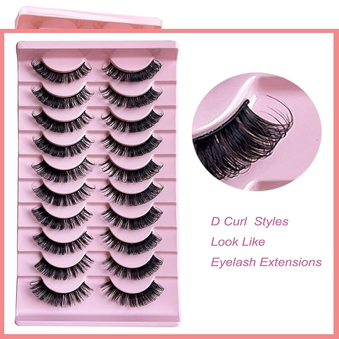 Russian D Curl Strip Lashes Fluffy False Eyelashes Natural Lashes 15-20mm Fake Lashes Pack Volume Eye Lashes 10 Pairs Faux mink lash Multipack