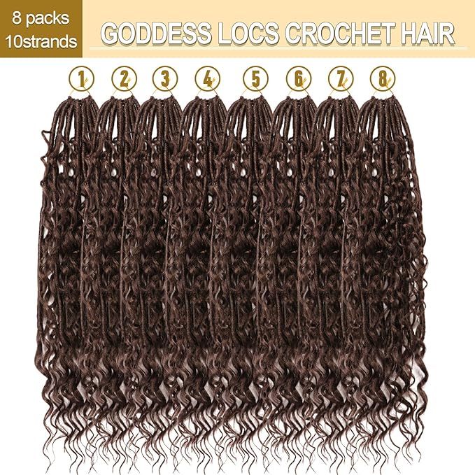 8 Packs Goddess Faux Locs Crochet Hair-18 Inch Boho Soft Locs Crochet Hair for Black Women (#4, 18 Inch(Pack of 8))