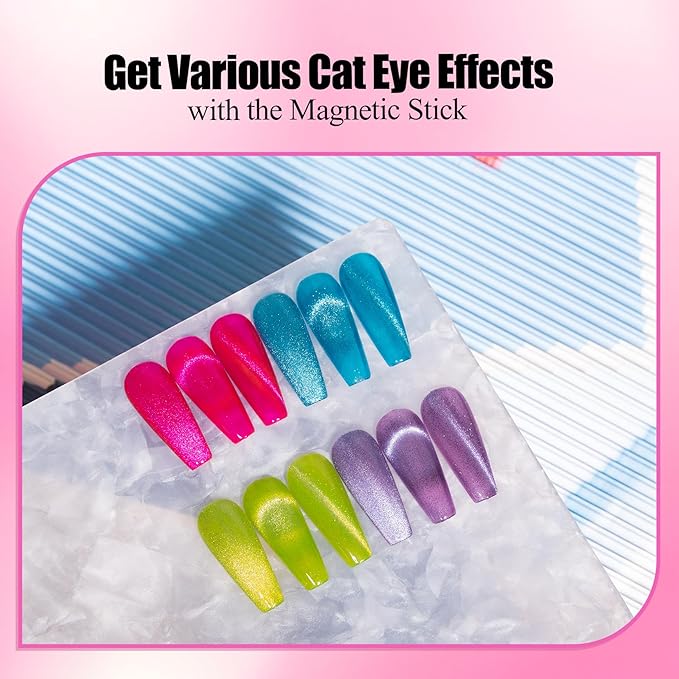 4pcs 12ML Cat Eye Gel Nail Polish with Magnet,Smooth Wide Cat Eyes Gel Polish Galaxy Soak off Holographic Cats Eye Magnetic DIY at Home-Glitter Blue Grape Green Dragon Fruit Red Romantic Purple