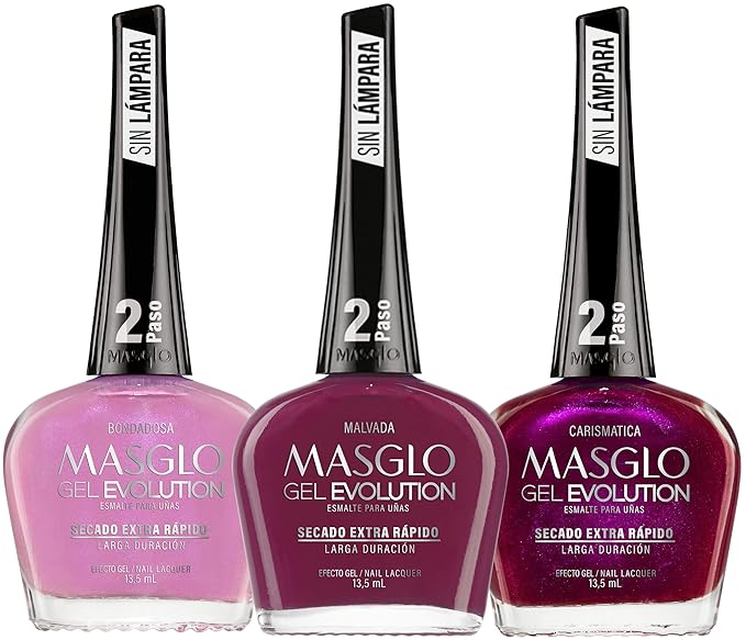 MASGLO Gel Evolution – Set of 3 Nail Polishes No UV/LED Lamp Needed, Fast-Drying, 12-Day Wear, 14-Free Formula, High-Gloss Finish, vegan (0.5 oz Each) h