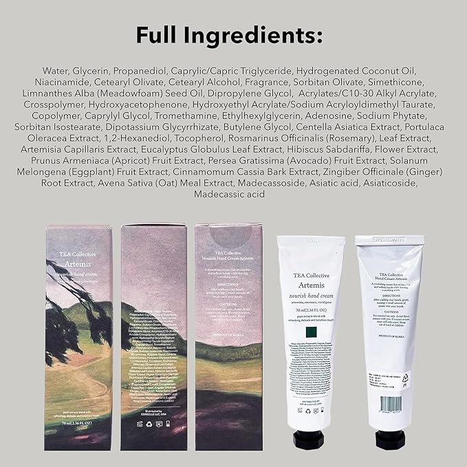 Artemis Nourish Hand Cream | Artemisia, Rosemary, Eucalyptus | 2.36 Fl Oz | Product of Korea