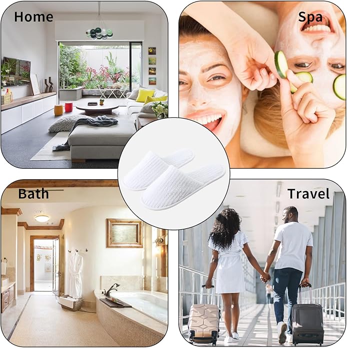 Disposable Slippers for Guests, 10 Pairs - Coral Fleece Hotel, Non-Slip SPA Slippers, Unisex Washable Reusable for Hotel & Travel Guests