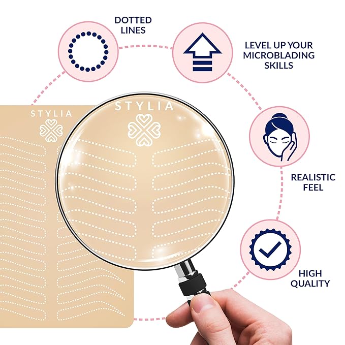 Stylia Microblading Inkless Practice Fake Silicone Skin Sheet for Eyebrow Makeup, Fake Skin for Needling, Eye Brow Tattoo Practice Kit Supplies (12Pieces- White Double Sided)