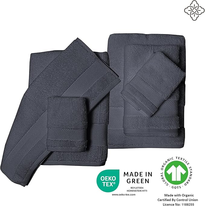BIOWEAVES 100% Organic Cotton 700 GSM Plush Bath Towels 30" x 58" GOTS Certified - Charcoal, Pack of 2