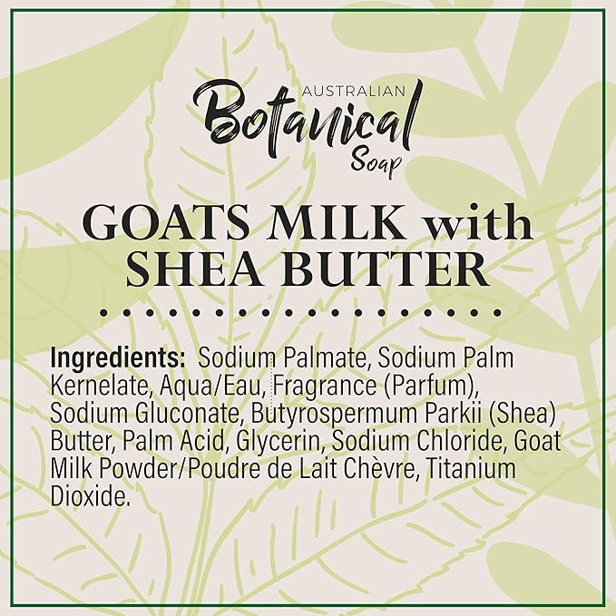 Australian Botanical Soap, Goat Milk Soap with Shea Butter, 6.6 oz. Bars, Triple Milled Body Cleanser, Made in Australia with Organic African Shea Butter and Native Goat Milk, All Skin Types