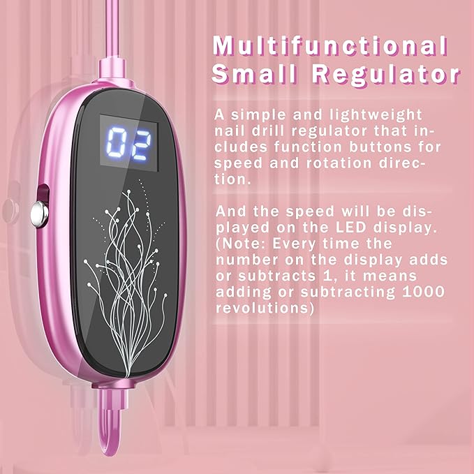 Beloving Electric Nail Drill, 20000rpm Portable Electric Nail File Efile Machine for Manicure Pedicure Acrylic Gel Nails with Nail Drill Bits, Professional Acrylic Nail Drill for Home & Salon, Pink