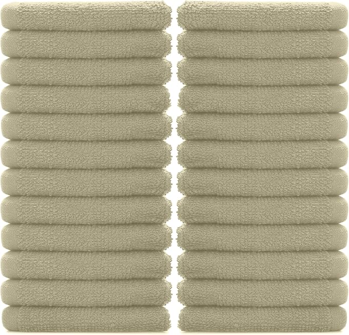 DAN RIVER 100% Cotton Washcloths 24 Pack Premium Quality Face and Body Cloth, Quick Dry Essential Towels for Bathroom, Hand, Kitchen & Cleaning, Baby Rugs | 12X12 in | 400 GSM | Beige