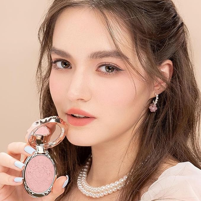 Flower Knows Strawberry Rococo Embossed Blush,Pink Matte Finish,Buildable & Blendable Makeup Blush for cheeks,Soft & Long-lasting for Girls & Women(01 Angel Chanson, 5g)