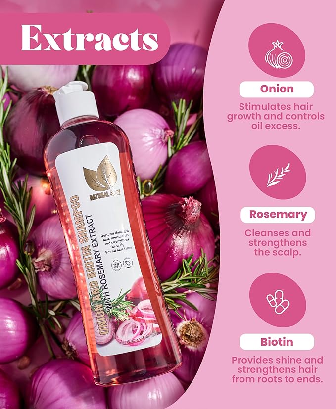 Onion Biotin and Rosemary Shampoo & Treatment Set for Stronger, Thicker and Longer Hair - Soft and Shine, Hair Loss and Thinning Hair, Growth Shampoo, Paraben Free, Silicone Free
