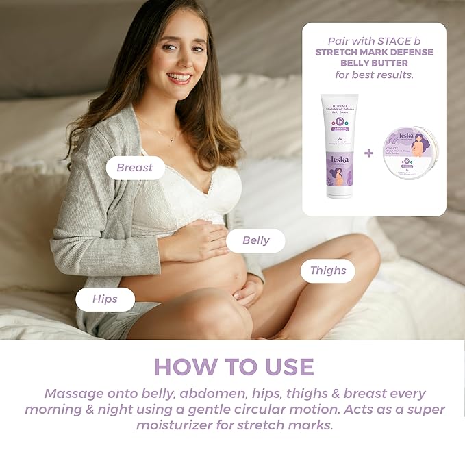Leska Maternity Stretch Mark Cream | STAGE B: HYDRATE Stretch Mark Defense Belly Cream (Pregnancy Months 6-9) | Part of a Complete 3 Stage Pregnancy Skin Care System | New Mom Gifts (4oz)