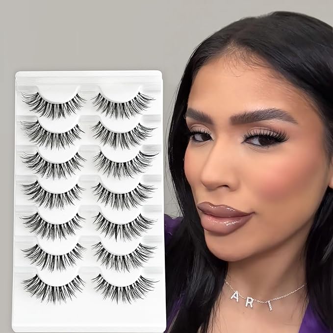 Natural Lashes Wispy False Eyelashes Natural Look NINGLASH Fake Eyelash 14mm Faux 3D Lash Strips 7 Pairs Cat Eye Lash Pack