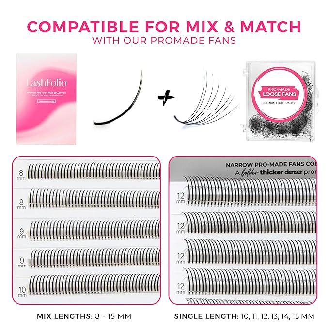 LLBA LashFolio Wet Promade Fans | Handmade Volume Eyelashes | Multi Selections From 5D To 10D | C CC D Curl | 0.03~0.07 mm | 8-15mm Length | Long Lasting | Easy Application (5D-0.07 D 8mm-15mm)