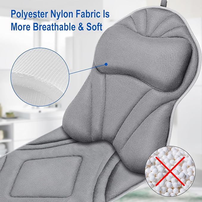Full Body Bath Pillow for Bathtub, Luxury Bath Gifts for Women Thick Bathtub Cushion for Soaking Tub with Laundry Bag, Bathtub Pillow Luxury Bathtub Pillows for Head,Neck & Back,Spa (Light Grey)